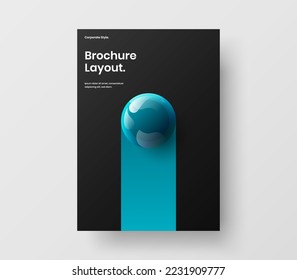 Bright journal cover design vector concept. Geometric realistic balls postcard template.