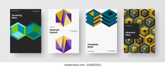 Bright journal cover vector design concept composition. Modern geometric shapes annual report layout set.