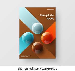 Bright journal cover vector design illustration. Fresh 3D balls flyer layout.