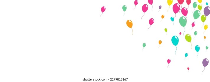 Bright Joy Baloon Vector Panoramic White Background. Decoration Balloon Poster. Pink and Blue Surprise Illustration. Red and Green and Yellow Realistic Ballon Texture.