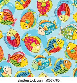 bright joyful fishes in pattern