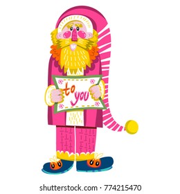 Bright and joyful illustration of happy Santa.