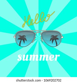 Bright juicy background with summer mood glasses with palms