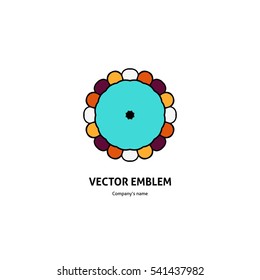 Bright and juicy beautiful circular logo for boutique, flower shop, business. Company mark, emblem, element. Simple geometric mandala logotype. Kaleidoscope big bud. Surround abstract blossom.