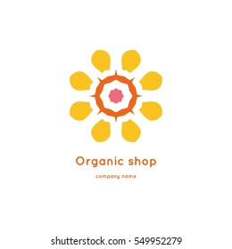 Bright and juicy beautiful circular logo for organic shop, eco product, cosmetic, business. Company mark, emblem, element. Nature geometric mandala logotype. Big bud
