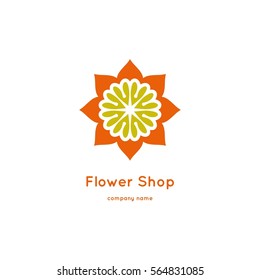Bright and juicy beautiful circular logo for organic shop, eco product, cosmetic, business. Company mark, emblem, element. Nature geometric mandala logotype. Big bud