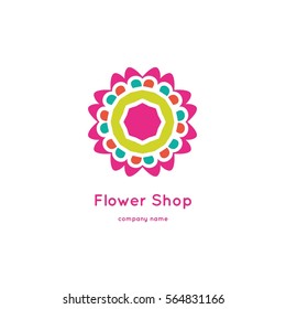 Bright and juicy beautiful circular logo for organic shop, eco product, cosmetic, business. Company mark, emblem, element. Nature geometric mandala logotype. Big bud