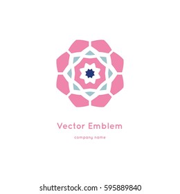Bright and juicy beautiful circular logo for organic shop, eco product, cosmetic, business. Company mark, emblem, element. Nature geometric mandala logotype. Big bud