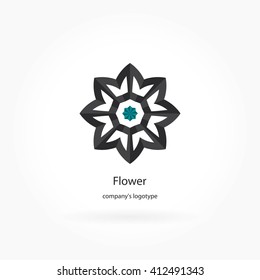 Bright and juicy beautiful circular star logo for boutique, flower shop, business. Company mark, emblem, element. Simple geometric mandala logotype. Kaleidoscope big bud. Surround abstract blossom.