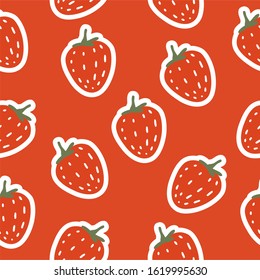 Bright, juicy, black strawberry, wild strawberry, seamless texture on a red background, vector. For printing on textiles, holiday packaging, wrapping, scrapbooking paper. background for food.