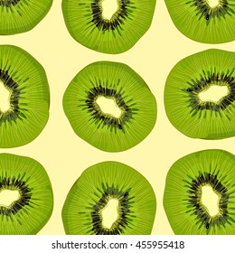 bright, juicy, color, summer, sunny fruit pattern of tropical and exotic fruits. Vector cheerful, refreshing clothes decor texture, prints by constructing and decorating accessories.
sweet kiwi