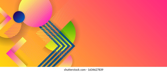 Bright juicy colors background with geometric elements, lines and dots for text, universal design, banner concept