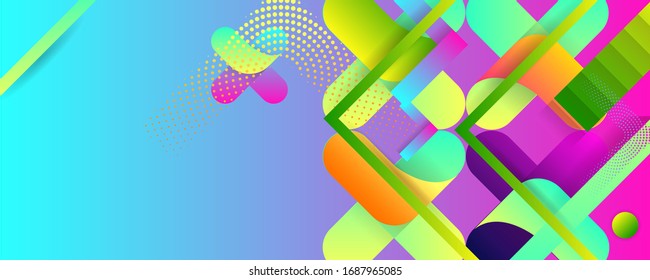 Bright juicy colors background with geometric elements, lines and dots for text, universal design, banner concept