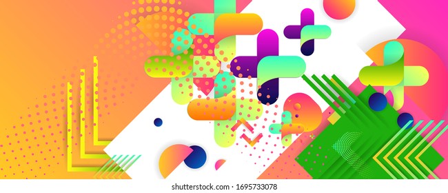 Bright juicy colors background with geometric elements, lines and dots for text, universal design