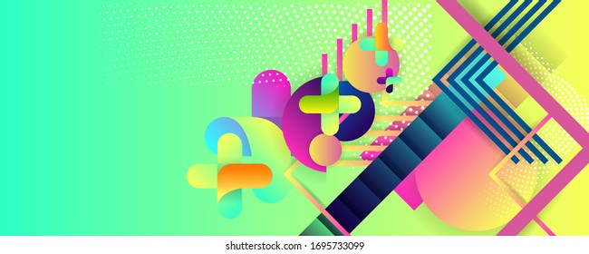 Bright juicy colors background with geometric elements, lines and dots for text, universal design