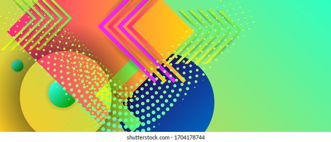 Bright juicy colors background with geometric elements, lines and dots for text, universal design, banner concept