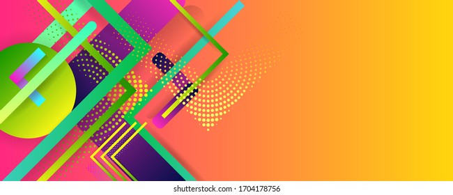 Bright juicy colors background with geometric elements, lines and dots for text, universal design, banner concept
