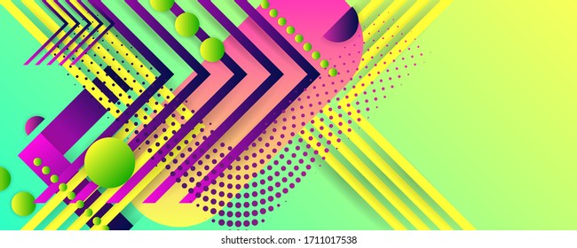 Bright juicy colors background with geometric elements, lines and dots for text, universal design, banner concept