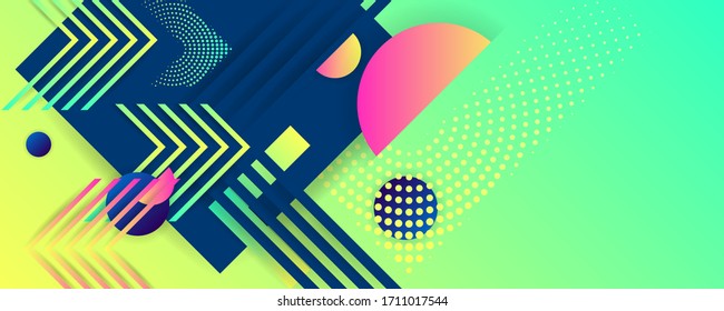 Bright juicy colors background with geometric elements, lines and dots for text, universal design, banner concept
