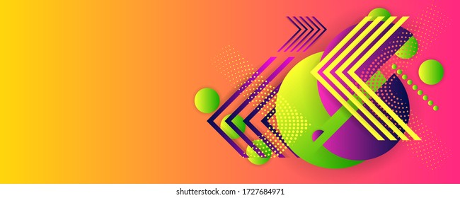 Bright juicy colors background with geometric elements, lines and dots for text, universal design, banner concept