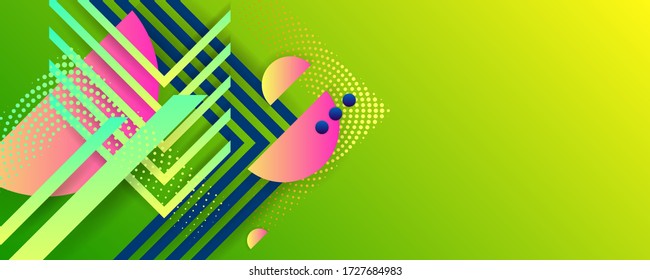 Bright juicy colors background with geometric elements, lines and dots for text, universal design, banner concept