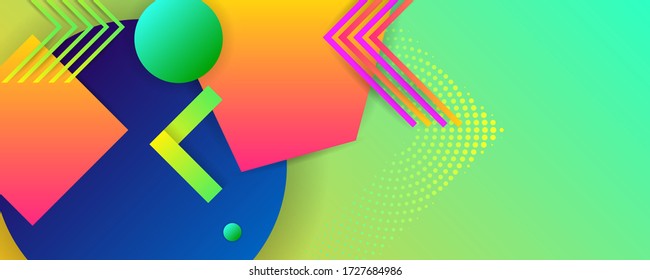 Bright juicy colors background with geometric elements, lines and dots for text, universal design, banner concept