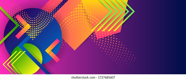 Bright juicy colors background with geometric elements, lines and dots for text, universal design, banner concept