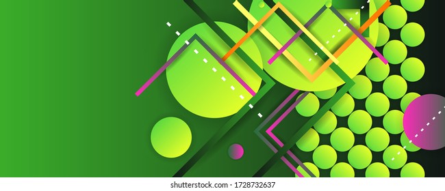 Bright juicy colors background with geometric elements, lines and dots for text, universal design, banner concept