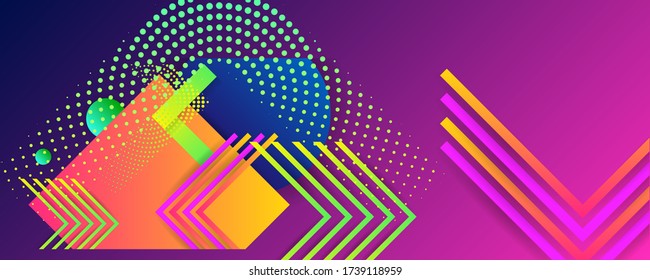 Bright juicy colors background with geometric elements, lines and dots for text, universal design, banner concept
