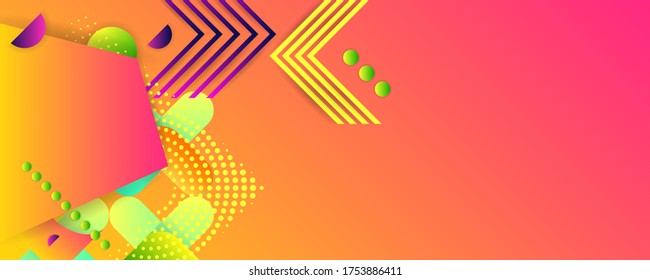 Bright juicy colors background with geometric elements, lines and dots for text, universal design, banner concept