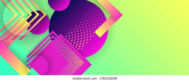 Bright juicy colors background with geometric elements, lines and dots for text, universal design, banner concept