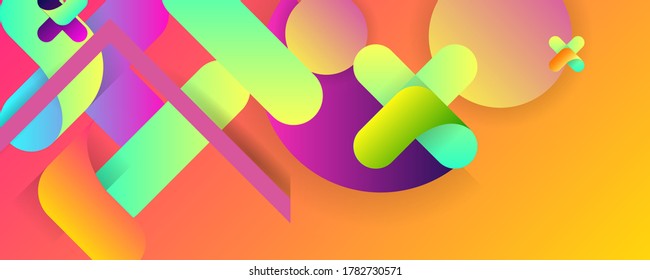 Bright juicy colors background with geometric elements, lines and dots for text, universal design, banner concept