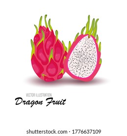 Bright and juicy dragon fruit and half isolated on a white background