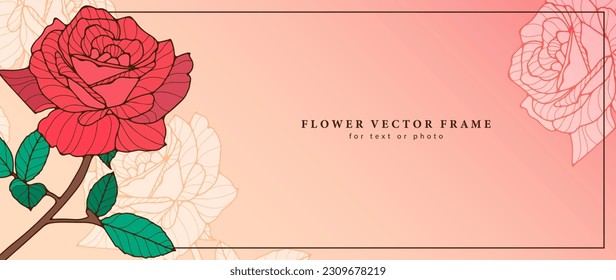 Bright juicy floral background with red rose. Background for text, photos, postcards, business cards, invitations, decor, covers