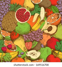 Bright juicy fresh fruits seamless pattern vector illustration