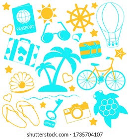 Bright and juicy icons made in a single style of relaxation on the sea and in the resort isolated on a white background.