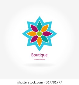 Bright juicy logo. Circular logos. Logo for boutique. Company logo, mark, emblem, element. Simple geometric logo. Mandala logo. Business, invitations. Kaleidoscope logo. Abstract logotype. Flower logo