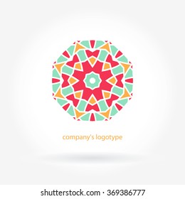 Bright juicy logo. Circular logos. Logo for boutique. Company logo, mark, emblem, element. Simple geometric logo. Mandala logo. Business, invitations. Kaleidoscope logo. Abstract logotype. Flower logo