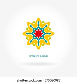 Bright juicy logo. Circular logos. Logo for boutique. Company logo, mark, emblem, element. Simple geometric logo. Mandala logo. Business, invitations. Kaleidoscope logo. Abstract logotype. Flower logo
