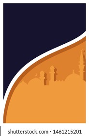 Bright and juicy poster (blue, orange and white), with the image of the Arab city, in the vector.
