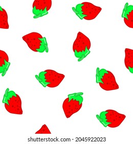 Bright and juicy seamless strawberry pattern. Sweet red strawberry and green leaves pattern. Vector. Illustration.