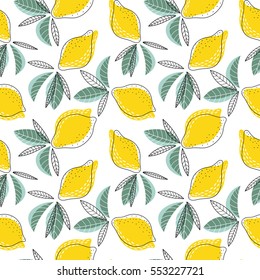Bright and juicy seamless vector pattern with lemons