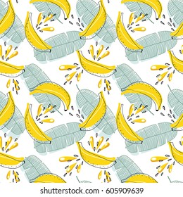 Bright and juicy seamless vector pattern with bananas