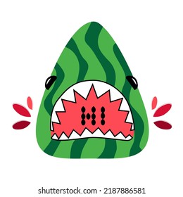 bright and juicy shark in the form of watermelon vector illustration