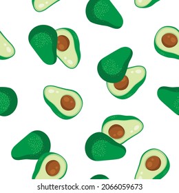 Bright, juicy, sliced avocado seamless pattern on white background. Perfect for textile, print, banners, vegan products packaging.