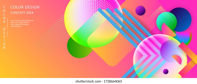 Bright juicy summer colors background with geometric elements, lines colorful stripes and dots for text. Design concept stock vector illustration
