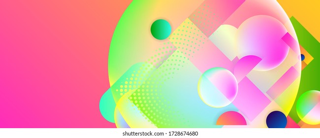 Bright juicy summer colors background with geometric elements, lines colorful stripes and dots for text. Design concept stock vector illustration