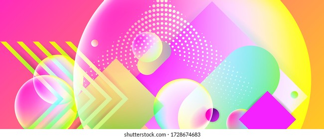 Bright juicy summer colors background with geometric elements, lines colorful stripes and dots for text. Design concept stock vector illustration