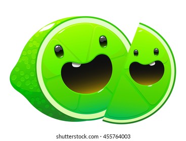 bright juicy tasty green lime cartoon two fun character