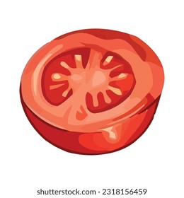 Bright juicy tomato, a perfect summer snack. isolated